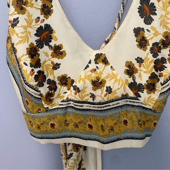 Free People Cream & Brown Floral Halter Top – Size Large - Picture 3 of 11